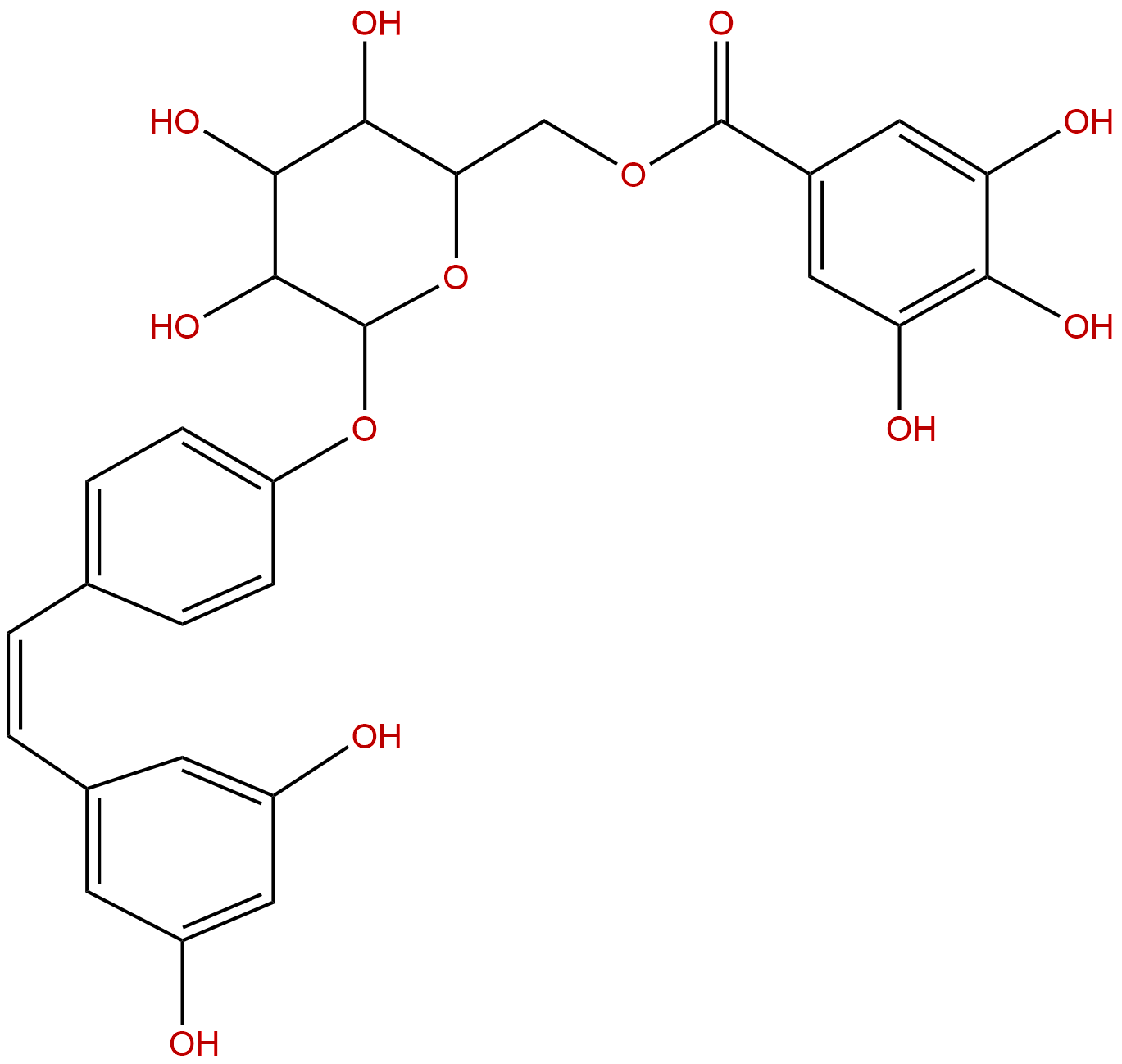 白藜芦醇-4'-O-beta-D-(6''-O-没食子酰) 葡萄糖苷